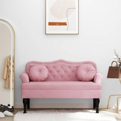 Bankje met kussens 120,5x65x75 cm fluweel roze
