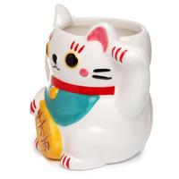 Witte Maneki Neko Gelukskat Gevormde Keramiek Mok - thumbnail