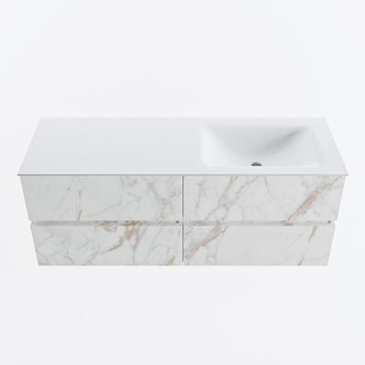 MONDIAZ VICA 130cm badmeubel onderkast Carrara 4 lades. Wastafel CLOUD rechts zonder kraangat, kleur Talc.