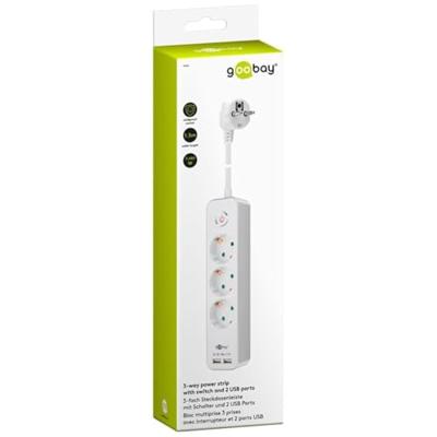 goobay 3-Weg Stekkerdoos met schakelaar en USB