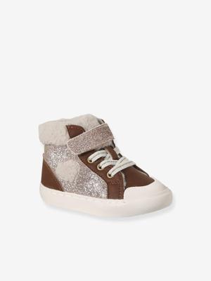 Baskets baby meisjes synthetisch gevoerd elastische veters en klittenband veel bruin