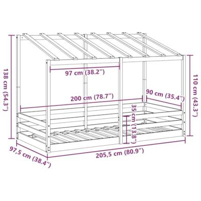 Kinderbed met bedhuis 90x200 cm massief grenenhout wit - thumbnail