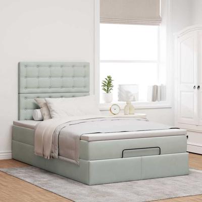 Ottoman bed met matrassen 90x190cm fluweel lichtgrijs