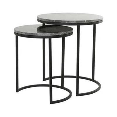 Light & Living Bijzettafel 'Alfio' Set van 2 stuks, bruin marmer+zwart