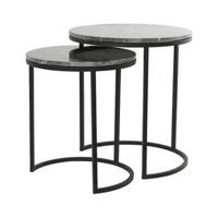 Light & Living Bijzettafel 'Alfio' Set van 2 stuks, bruin marmer+zwart - thumbnail