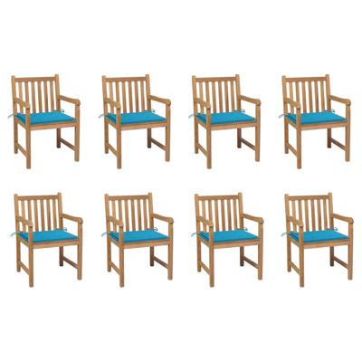 Tuinstoelen 8 st met blauwe kussens massief teakhout