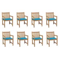 Tuinstoelen 8 st met blauwe kussens massief teakhout - thumbnail