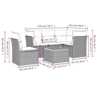 6-delige Loungeset met kussens poly rattan zwart - thumbnail