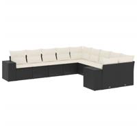 10-delige Loungeset met kussens poly rattan zwart - thumbnail