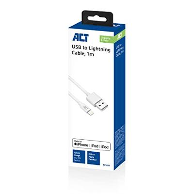 ACT USB 2.0 laad- en datakabel A male - Lightning male 1 meter