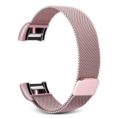 Smart Watch roestvrijstalen polsband horlogeband voor FITBIT charge 2 (roze)