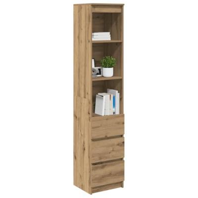 Hoge kast 37,5x35x180 cm bewerkt hout artisanaal eikenkleur