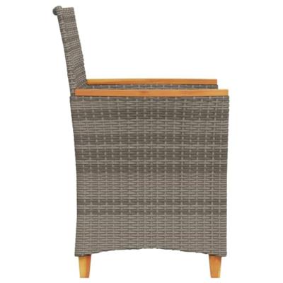 Tuinstoelen 2 st met kussens poly rattan en massief hout grijs - thumbnail