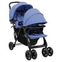 VidaXL Tweelingkinderwagen tandem staal marineblauw - thumbnail