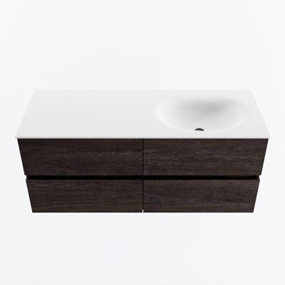 MONDIAZ VICA 120cm badmeubel onderkast Dark Brown 4 lades. Wastafel MOON rechts zonder kraangat, kleur Talc.