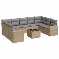10-delige Loungeset met kussens poly rattan beige - thumbnail