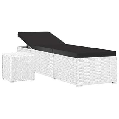 Ligbed met kussen en theetafel poly rattan wit