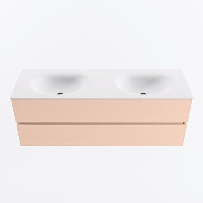 MONDIAZ VICA 140cm badmeubel onderkast Rosee 2 lades. Wastafel MOON dubbel 2 kraangaten, kleur Talc.