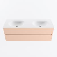 MONDIAZ VICA 140cm badmeubel onderkast Rosee 2 lades. Wastafel MOON dubbel 2 kraangaten, kleur Talc. - thumbnail