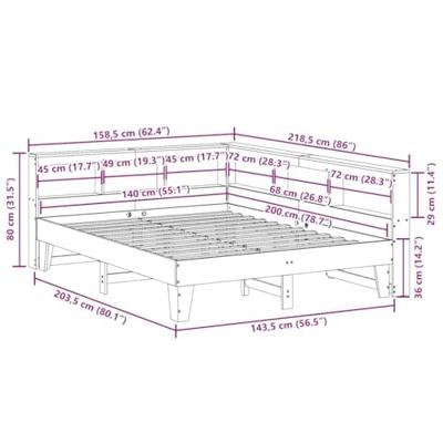 Bed met boekenkast zonder matras massief grenenhout 140x200 cm