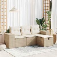 4-delige Loungeset met kussens poly rattan beige - thumbnail