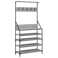 Kledingrek met schoenenrek 90x34x184 cm grijs sonoma eikenkleur - thumbnail