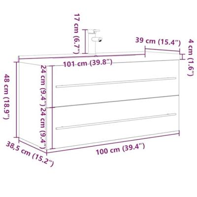 2-delige Badkamermeubelset bewerkt hout betongrijs