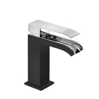 Wastafelmengkraan Tres Cuadro Exclusive 1-Hendel Uitloop Gebogen 17 cm met Open Waterval Vierkant Chroom Zwart Tres - thumbnail