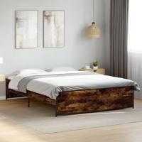 Bedframe bewerkt hout metaal gerookt eikenkleurig 140x200 cm - thumbnail