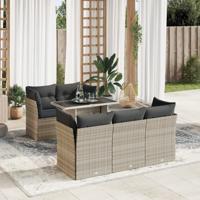 6-delige Loungeset met kussens poly rattan lichtgrijs - thumbnail