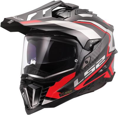 LS2 endurohelm "mx701 explorer carbon frontier ii", inwendig zonnevizier, uitneembaar, wasbaar, hypoallergeen en ademend, verstevigde kinriem, rescue wangkussentjes, dubbele d-voering helmet mx701 expl. car.fr.ii xl red/black