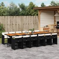 13-delige Tuinset met kussens poly rattan zwart - thumbnail