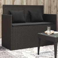 Tuinbank met kussens poly rattan zwart - thumbnail