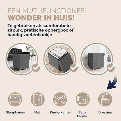 Opvouwbare poef met opslag donkergrijs Opvouwbare poef met opslag donkergrijs