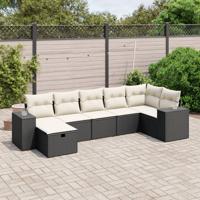 7-delige Loungeset met kussens poly rattan zwart - thumbnail