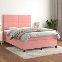 Boxspring met matras fluweel roze 140x190 cm - thumbnail