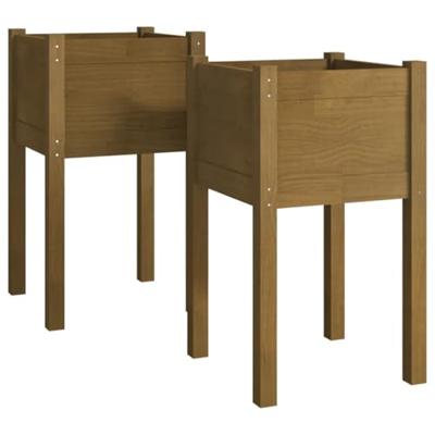VidaXL Plantenbakken 2 st 40x40x70 cm massief grenenhout honingbruin
