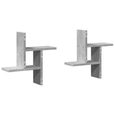 Wandschappen 2 st 38x12x38 cm bewerkt hout betongrijs