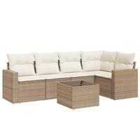 6-delige Loungeset met kussens poly rattan beige - thumbnail
