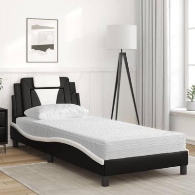 Bed met matras kunstleer zwart en wit 100x200 cm