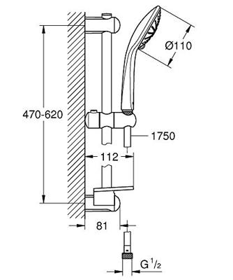 GROHE Euphoria 110 Massage Glijstangset - 60cm - ronde handdouche - 3 straalsoorten - gladde doucheslang - met zeepschaal - chroom 27231001
