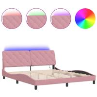 Bedframe met LED zonder matras fluweel roze 200x200 cm - thumbnail