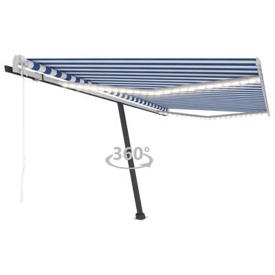 Luifel automatisch met LED en windsensor 400x300cm blauw en wit
