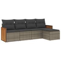 5-delige Loungeset met kussens poly rattan grijs - thumbnail