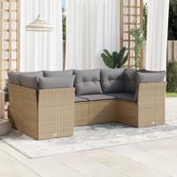 6-delige Loungeset met kussens poly rattan beige - thumbnail