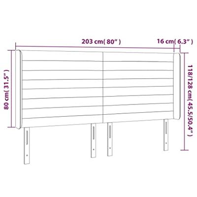 Hoofdbord met randen 203x16x118/128 cm stof donkergrijs - thumbnail