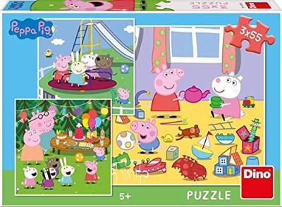 DinoToys Peppa pig kinder puzzel 3 x 55 stukjes gemaakt van stevig karton
