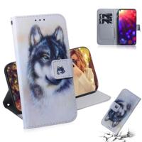 Witte Wolf patroon gekleurde tekening horizontale Flip lederen case voor Huawei Honor View 20 met houder & card slots & portemonnee - thumbnail