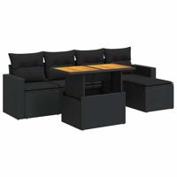 6-delige Loungeset met kussens poly rattan zwart - thumbnail
