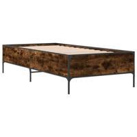 Bedframe bewerkt hout en metaal gerookt eikenkleurig 90x200 cm - thumbnail